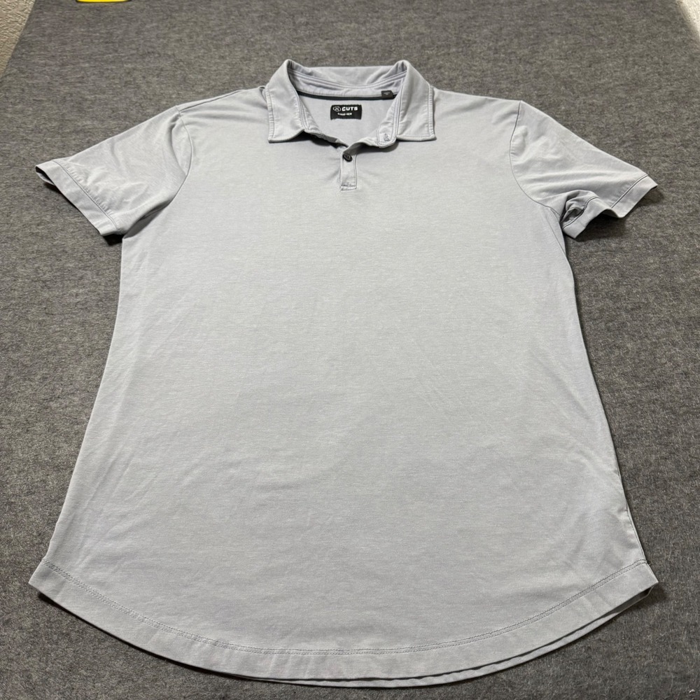 Cuts Men XL Curve-Hem Polo Shirt Light Grey Short Sleeve Tailored Fit Stretch